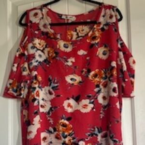 Sweet Lindsey 2XL Open Shoulder Pink Floral Blouse